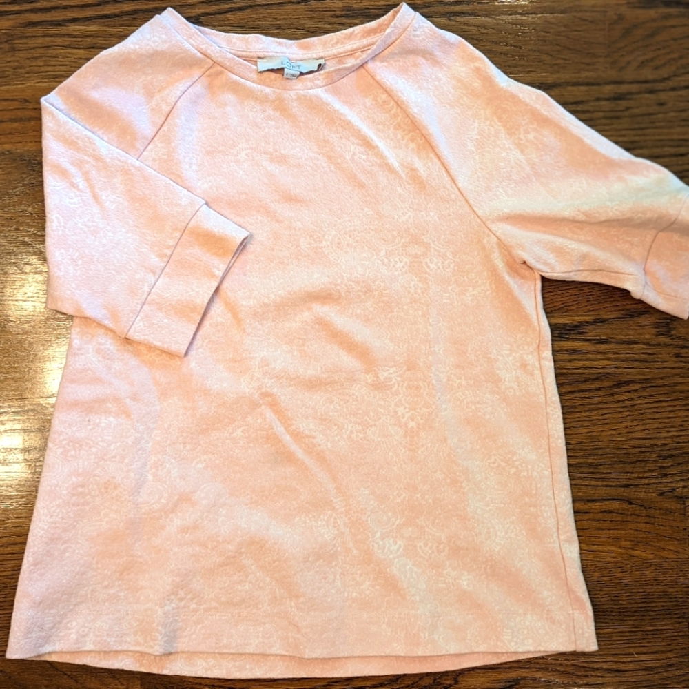 LOFT Floral Light Pink Jacquard Raglan Tee Size Small